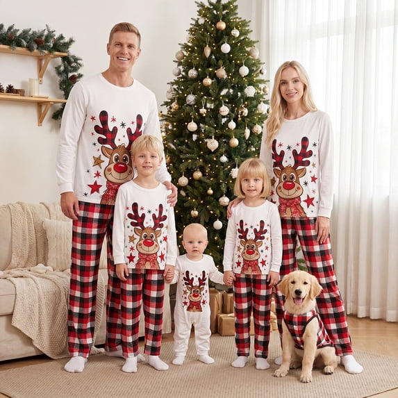 Nibbcoa Family Christmas Pajamas Matching Set Long Sleeve Crew Neck Tops and Pants