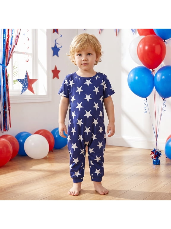Family Matching 4th of July Pajamas Set America Flag Star Holiday Short Sleeve T Shirt