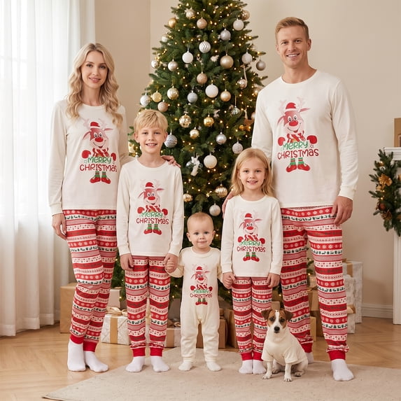 Nibbcoa Family Matching Pajamas Christmas Elk Print Long Sleeve Tops and Elastic Pants Set