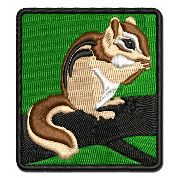Nibbling Chipmunk Applique Multi-Color Embroidered Hook & Loop Patch - 3.5 Inch Large