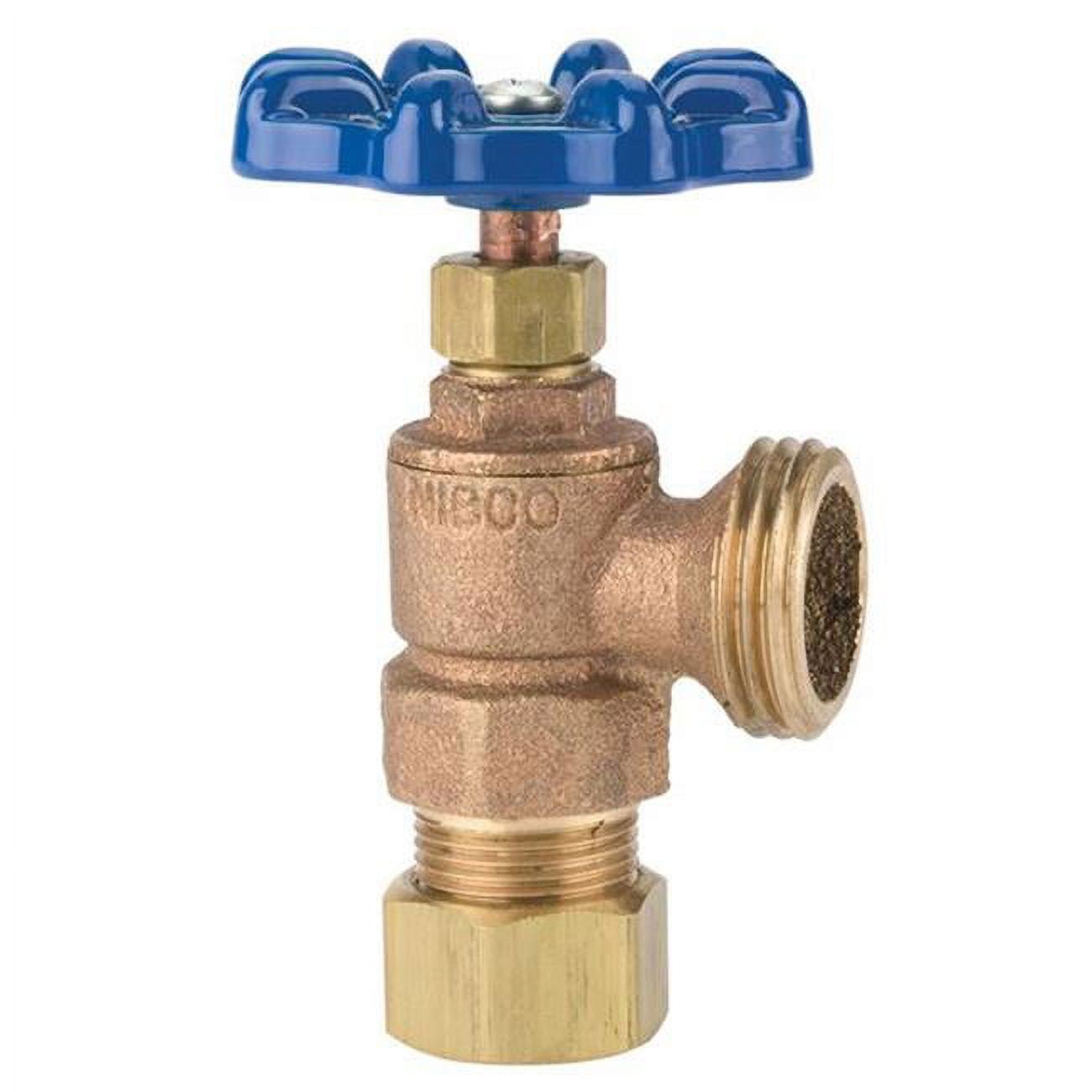 Bronze 1/2 Inch Compression Boiler Drain Valve with Blue Handle