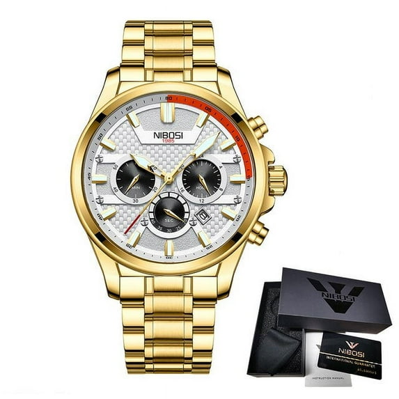 Nibosi Men Fashion Gold Watch For Men Top Brand Luxury Quartz Mens Watches Mesh Waterproof Sport Chronograph Relogio Masculino - Quartz Wristwatches