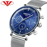 Nibosi Mens Watches Luxury Sport Wrist Watch Unique Design Stainless Steel Auto Date Mesh Strap Men Fashion Casual Quartz Watch - Quartz Wristwatches