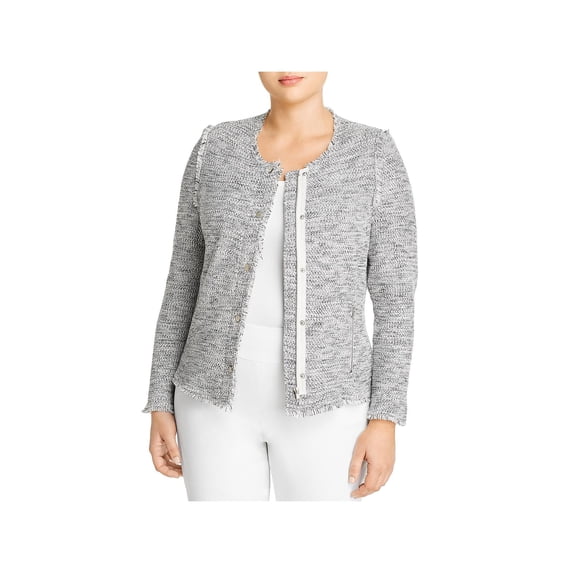 Nic + Zoe Womens Plus Tweed Fringed Jacket