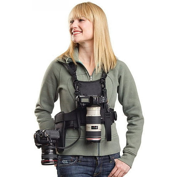 Nicama Dual Camera Strap Multi Carrier Chest Harness Vest with Mounting Hubs, Side Holster & Backup Safety Straps Compatible with Canon  Nikon  Sony A7S  Sigma Olympus DSLR Camera