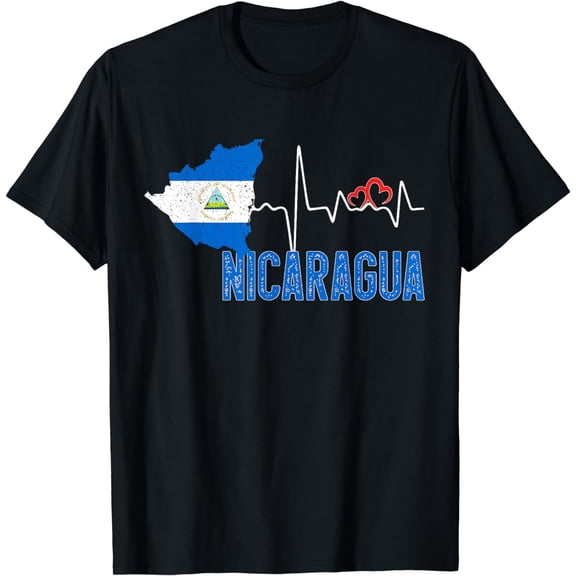 Nicaragua Flag Map Heartbeat for Nicaraguan Pride T-Shirt