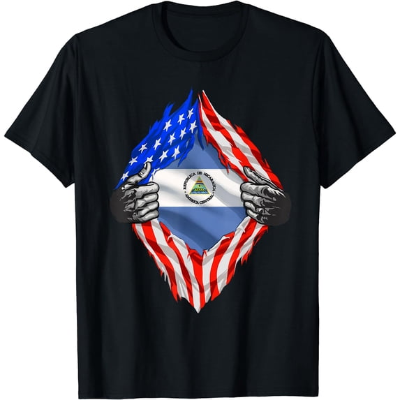 Nicaragua Flag Shirt Nicaraguan American Roots Heritage T-Shirt Black Small