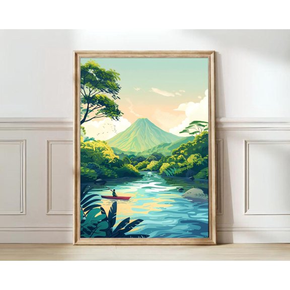 Nicaragua Illustration Nature National Park Volcano Rainforest Print, Unframed Paper Print Size 24x36