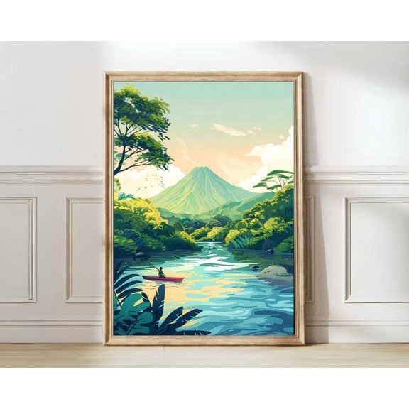 Nicaragua Illustration Nature National Park Volcano Rainforest Print, Unframed Paper Print Size 8x12