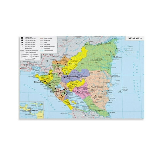 Nicaragua Map Posters Picture Print Wall Art Poster Painting Canvas Posters Artworks Gift Room Aesthetic 12x18inch(30x45cm)