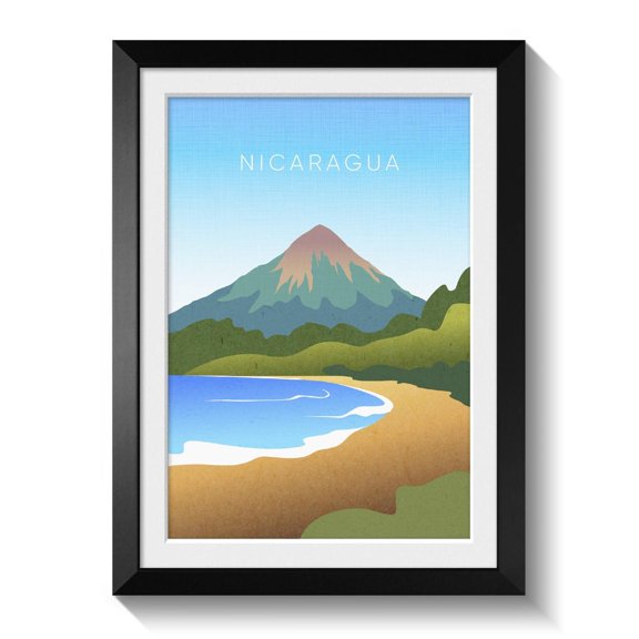 Nicaragua Minimalist Travel Ometepe Volcano Nature Art, Unframed Paper Poster 8x10in