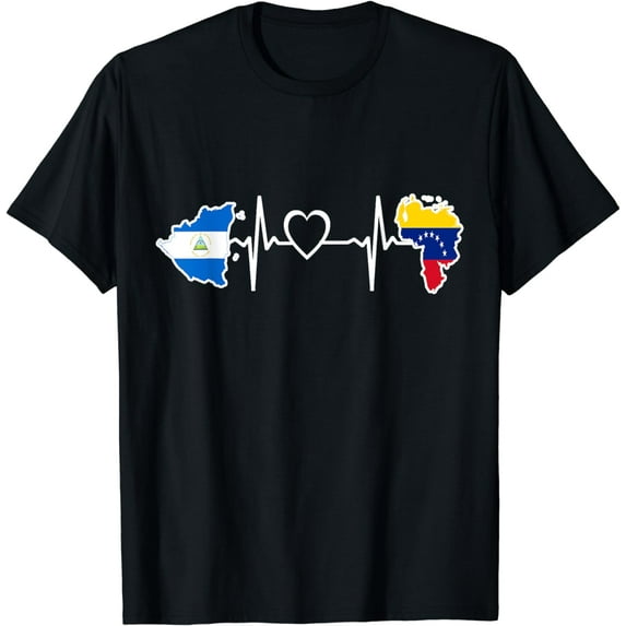 Nicaragua Venezuela Flag Nicaraguan Venezuelan Heartbeat T-Shirt
