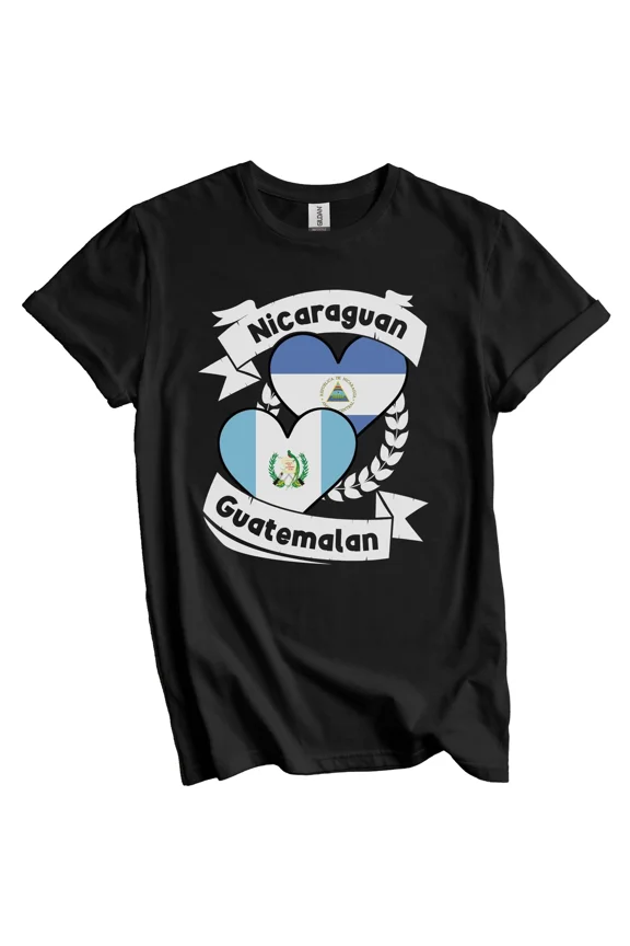 Nicaraguan Guatemalan Heart Flags Nicaragua Guatemala T-Shirt Gift For Men Women Unisex Tee, Vintage Birthday Gift