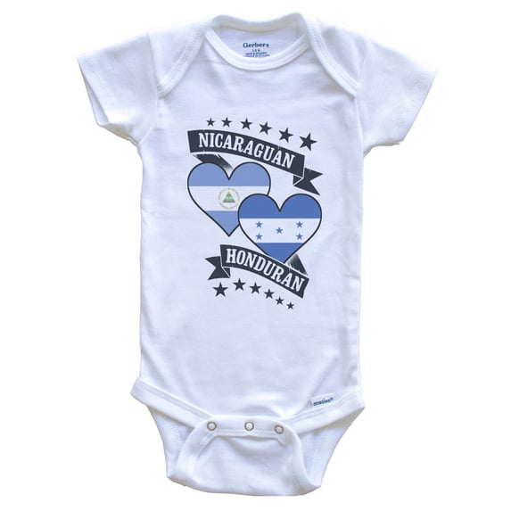 Nicaraguan Honduran Heart Flags Nicaragua Honduras Baby Bodysuit, 6-9 months white
