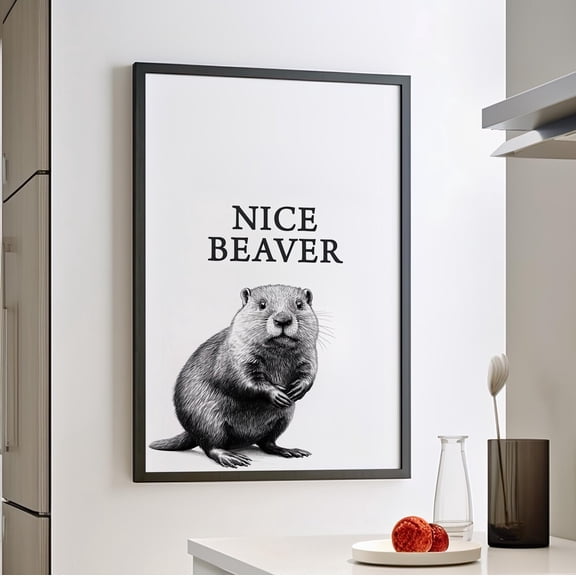Nice Beaver Toilet Joke Restroom Woodpecker Humorous Bathroom Meme, Unframed Poster
