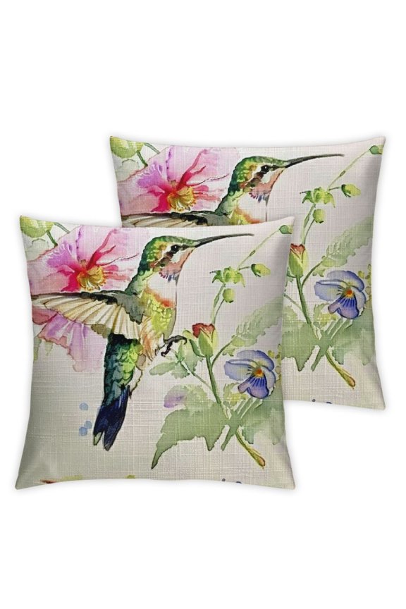 Nice Birthday Gift Home Decor Tropical Plants Palm Leaves Parrot and Flamingo Beige Body Burlap Pillow Case Cushion Cover for Sofa Decorative Square Inches