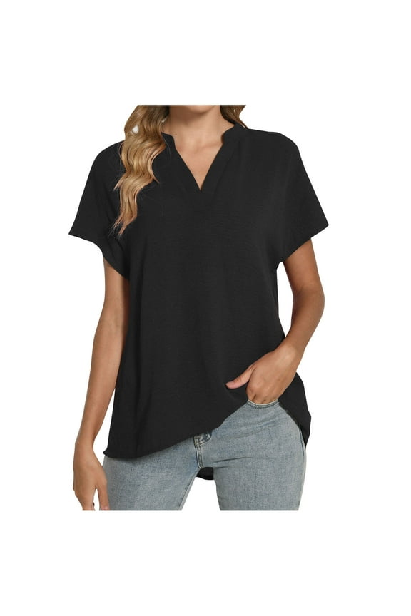 Nice Blouses for Women Trendy Summer Women Short Sleeve Tops Tops for Work Solid Color Tees Women Plus Size Spring Clothes for Women New Arrivals