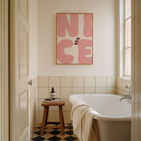 Nice Bum Art Poster, Bold Pink And Maroon Neutral Bathroom Poster, Typography Poster, Bathroom Art, Restroom Decor, Bedroom Decor, Unframed Canvas Size 16x24 F03.1.15l98