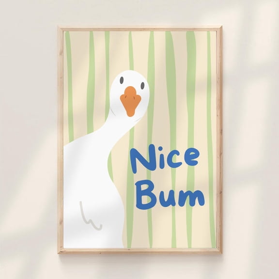 Nice Bum Funny Duck Bathroom Humor Wall Art Poster, Unframed Paper Poster 24x36in