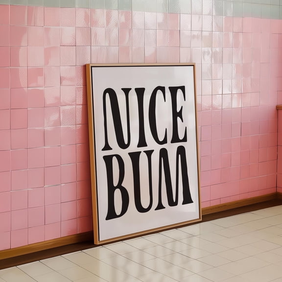 Nice Bum Modern Black And White Bathroom Quote Guest Bathroom Wall Art Decor, Stretched Canvas 8x10in