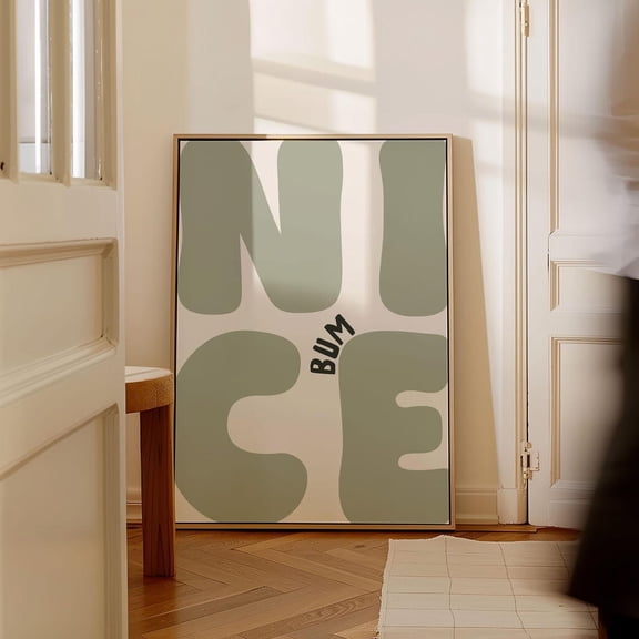 Nice Bum Sage Green Monochrome Typography Funny Bathroom Wall Art, Unframed Canvas 24x36in
