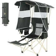 Nice C 2-P Green Camping Chair with Canopy, Shades, Removable Footrest, Cooler Bag, Cup Holder, Foldable, Portable, Outdoor, 400 lbs Capacity