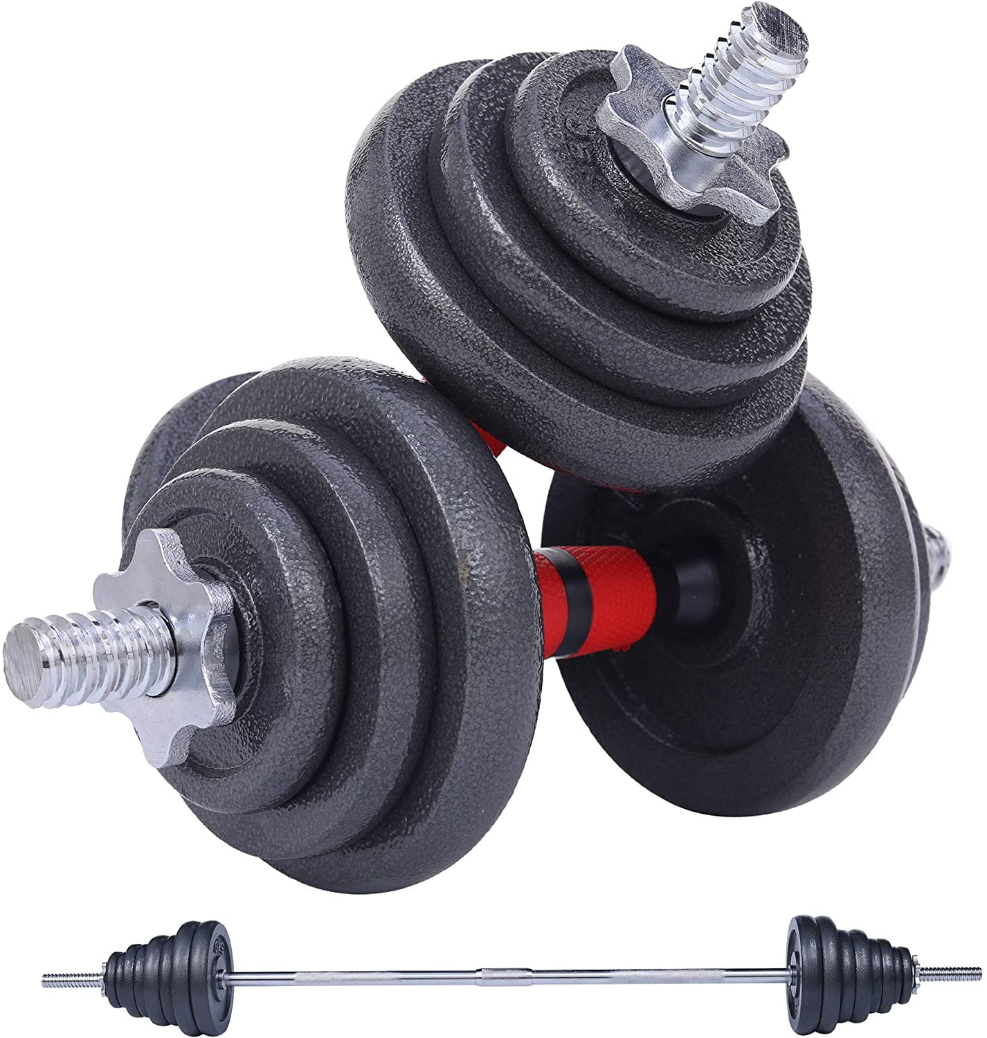 Adjustable Dumbbell Set, 22/33/44/66/105 lbs Metal Barbell 2 in 1 Weight Pair, Anti-Slip Handle, All-Purpose, Home, Gym, Office, Fitness (Barbell 105LB or 48.5LB Dumbbell Pair)