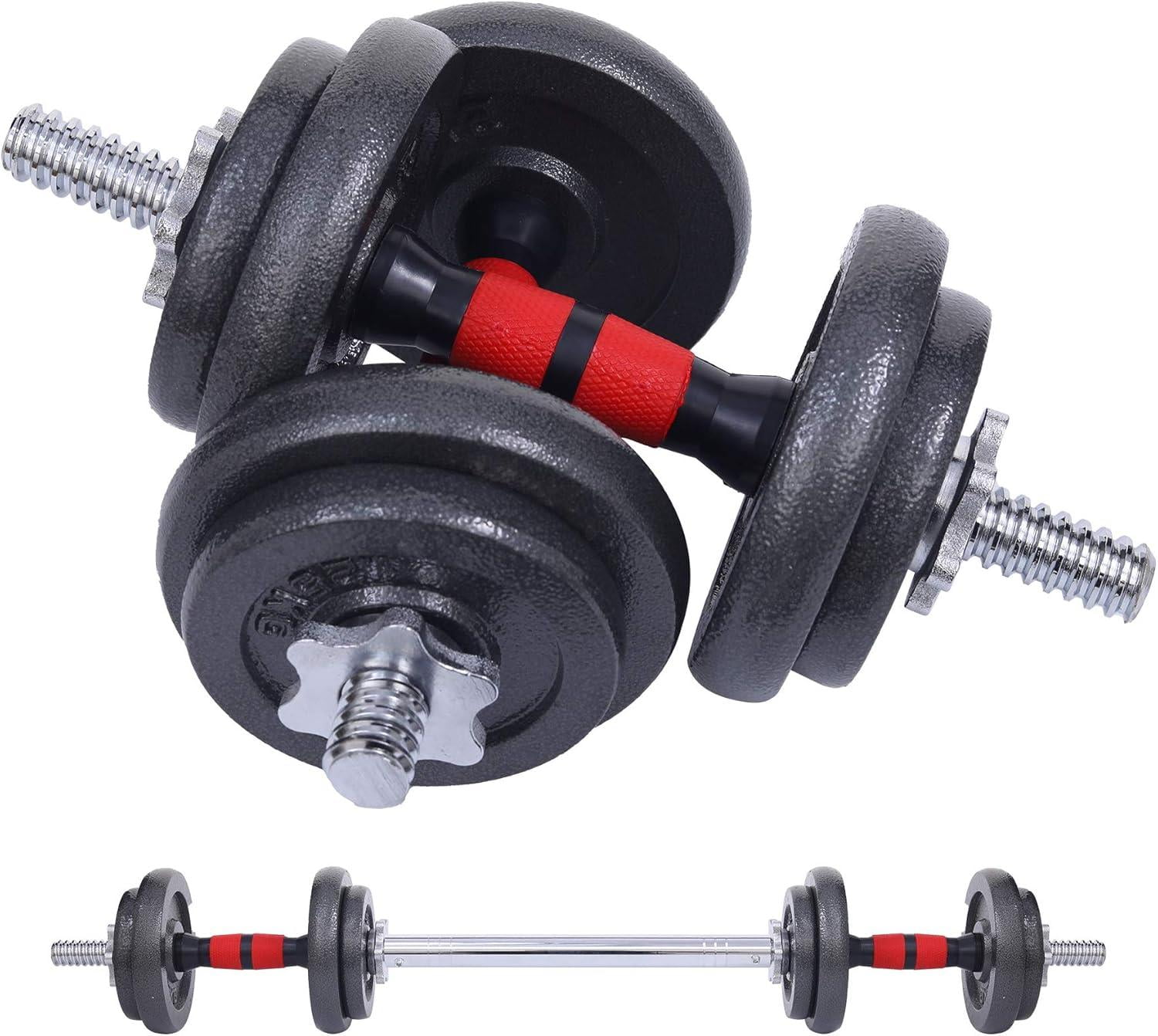 Soozier 33LBS 2-in-1 Adjustable Barbell & Dumbbells Set, Weights Set with Non-slip Handles for Men and Women Home Gym Training