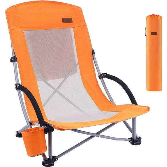 Nice C Beach Camping Folding Chair w/Cooler High Back, Chair with Cup Holder & Carry Bag Compact & Heavy Duty Outdoor, Camping, BBQ, Beach, Travel, Picnic, Festival(One Orange)