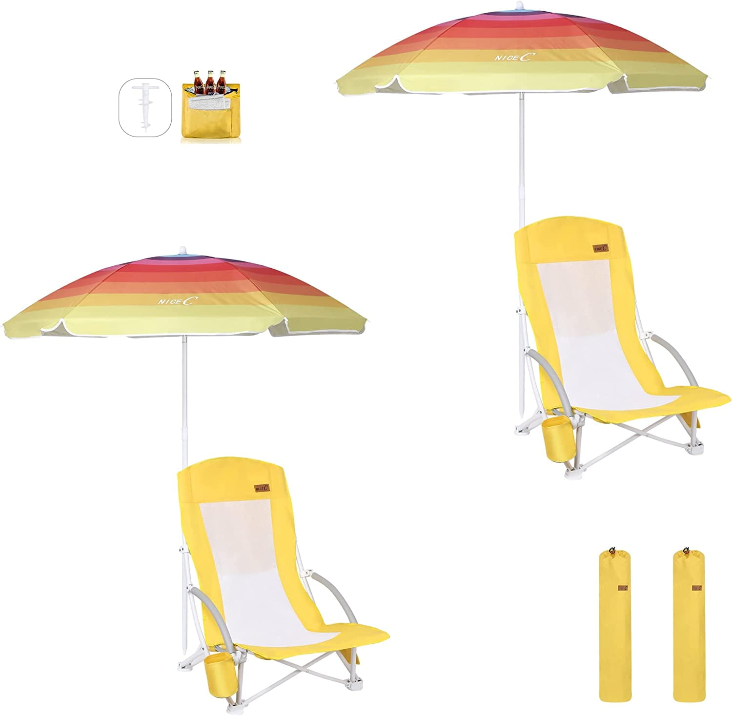 Nice C Beach Chair, Beach Chairs for Adults with Umbrella and Cooler ...