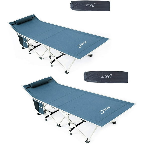 Nice C Camping Cot, Camping Bed, Tent Cot, Foldable with Carry Bag & Storage Bag, Heavy Duty Outdoor, Camping, BBQ, Beach, Travel, Picnic, Festival (Set of 2 Grey)