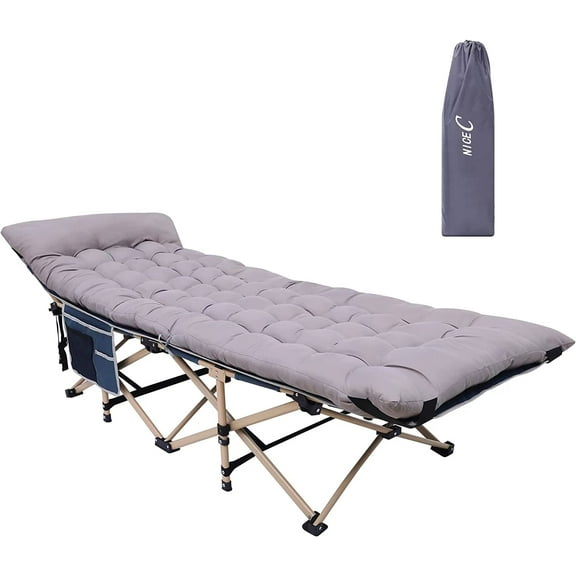 Nice C Camping Cots, Camping Cots with Mattress, for Adults, Folding Cot, with Pillow, Carry Bag & Storage Pocket, Extra Wide Sturdy, Holds Up to 500 Lbs (1, Mattress Grey)