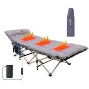 Nice C Camping Cots Heatable with Mattress, Cots for Adults, Folding Cot, Lounge Chair, with Carry Bag & Storage Pocket, Extra Wide, Heavy Duty Holds Up to 500 Lbs, Power Bank Included (1-Pack, Grey)