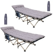 Nice C Camping Cots with Removable Mattress, Lounge Chair, Cot for adults, camping Bed, with Pillow, Carry Bag & Storage Pocket, Extra Wide Sturdy, Heavy Duty Holds Up to 500 Lbs (Set of 2 Grey)