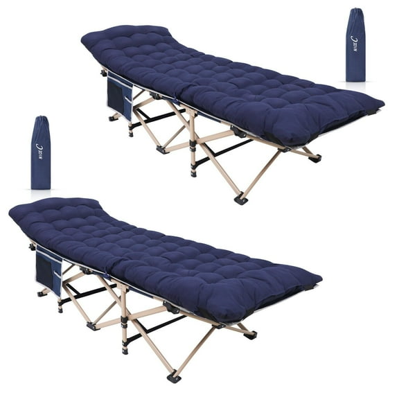 Nice C Camping Cots with Removable Mattress, Lounge Chair, Cot for adults, camping Bed, with Pillow, Carry Bag & Storage Pocket, Extra Wide Sturdy, Heavy Duty Holds Up to 500 Lbs (Set of 2 Navyblue)