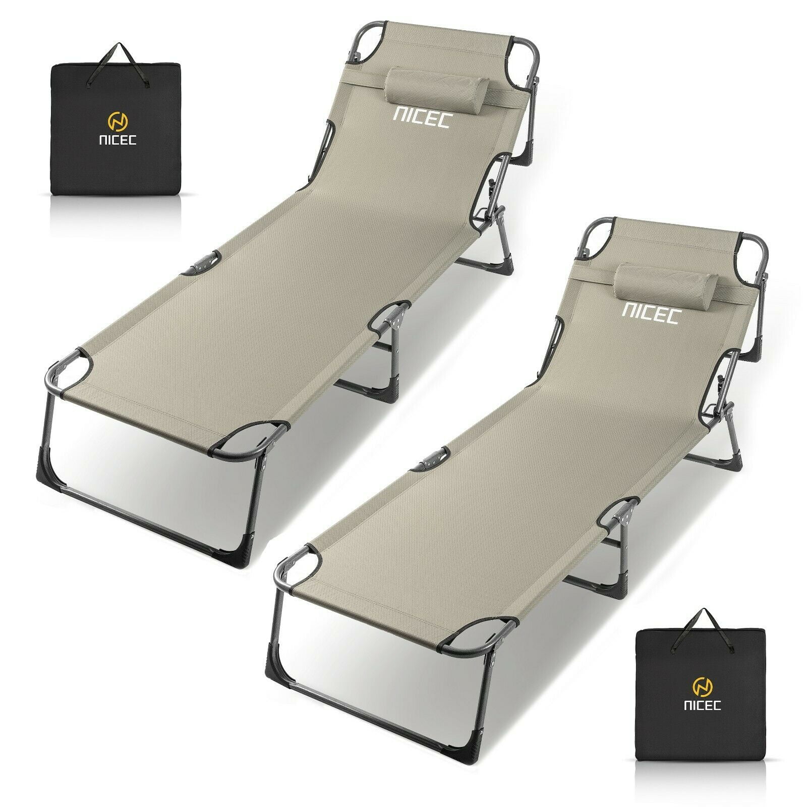 Nice C Folding Camping Cot, Lounge Chair, Sleeping Bed, 4Reclining