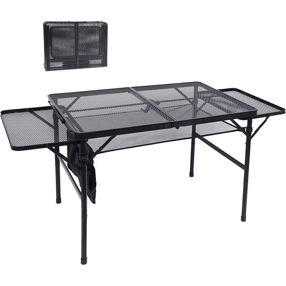 Nice C Folding Grill Table, Camping Table, Tailgate Tables, Grill Tables, Outdoor, Metal Folding Adjustable Height&Width, Mesh Net, Carry Handle