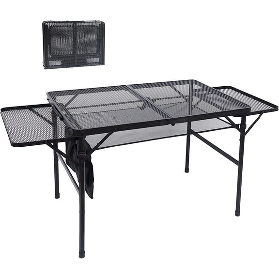 Nice C Folding Grill Table, Camping Table, Tailgate Tables, Grill Tables, Outdoor, Metal Folding Adjustable Height&Width, Mesh Net, Carry Handle