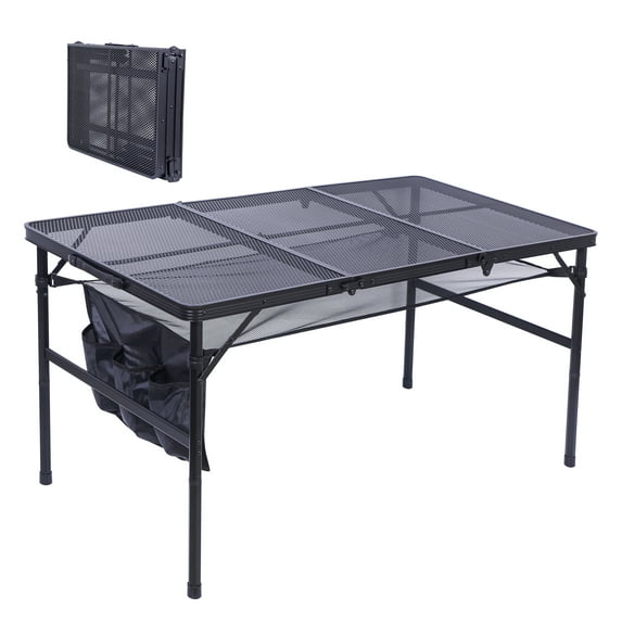 Nice C Folding Table Adjustable Height, Portable Camping Table with Mesh Bag Lightweight, with Carry Handle for Outdoor, Beach, Picnic, Festival, Indoor, Office (47.3” x 23.7“ x 14.7”/24.2“ Black)