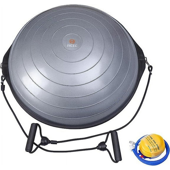 Half Ball, Balance Half Ball, Workout Ball, Balance Trainer, Exercise Half Ball, with Resistant Band, Strength Fitness Yoga with Bonus Foot Pump (Silver 26inch/66cm)