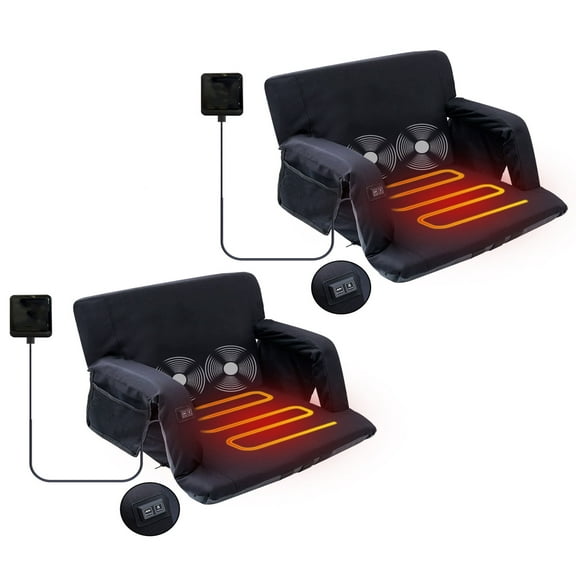 Heated Massage Stadium Seats, Floor Chair, Bleacher Chairs, Reclining Waterproof Cushion, Ultralight, Foldable, Extra Thick Padding, with Shoulder Straps & Side Pockets (Extra Wide, Set of 2)