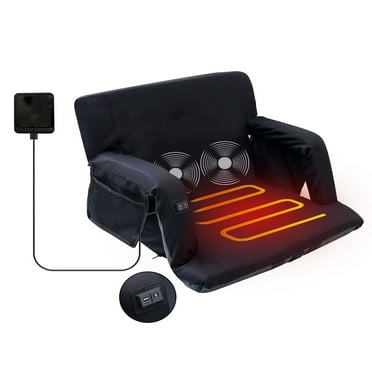 Heated Massage Stadium Seats, Floor Chair, Bleacher Chairs, Reclining Waterproof Cushion, Ultralight, Foldable, Extra Thick Padding, with Shoulder Straps & Side Pockets (Extra Wide, Set of 1)