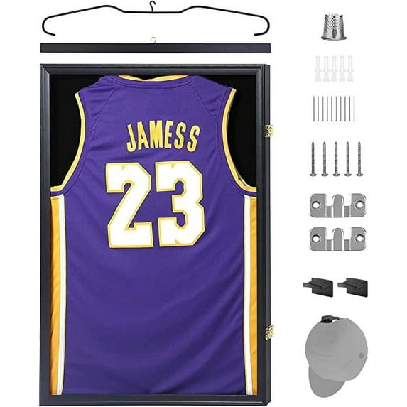 Jersey Frame Display Case, Large Shadow Box, Sports Jersey Display Case with 98% UV Protection, Hangers and Hookers, Valet Pinboard, Acrylic, Football, Basketball (Set of 1)