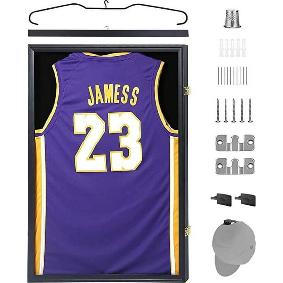 Jersey Frame Display Case, Large Shadow Box, Sports Jersey Display Case with 98% UV Protection, Hangers and Hookers, Valet Pinboard, Acrylic, Football, Basketball (Set of 1)