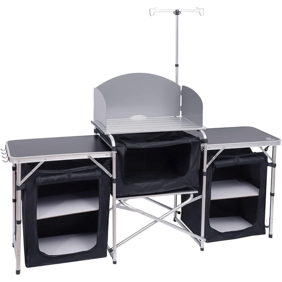 MUKE Large Capacity Camping Kitchen Table with Carry Bag, Black