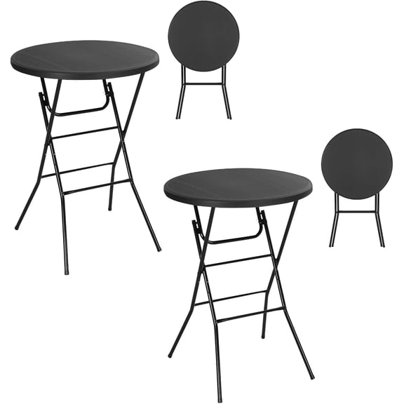 Nice C Plastic High Top Round Table, Portable Cocktail Bar Table with Detachable Legs, 31.5" Folding Tables, Waterproof Outdoor/Indoor Tables for Parties, Weddings, Camping, Backyard (Black, 2 Pack)