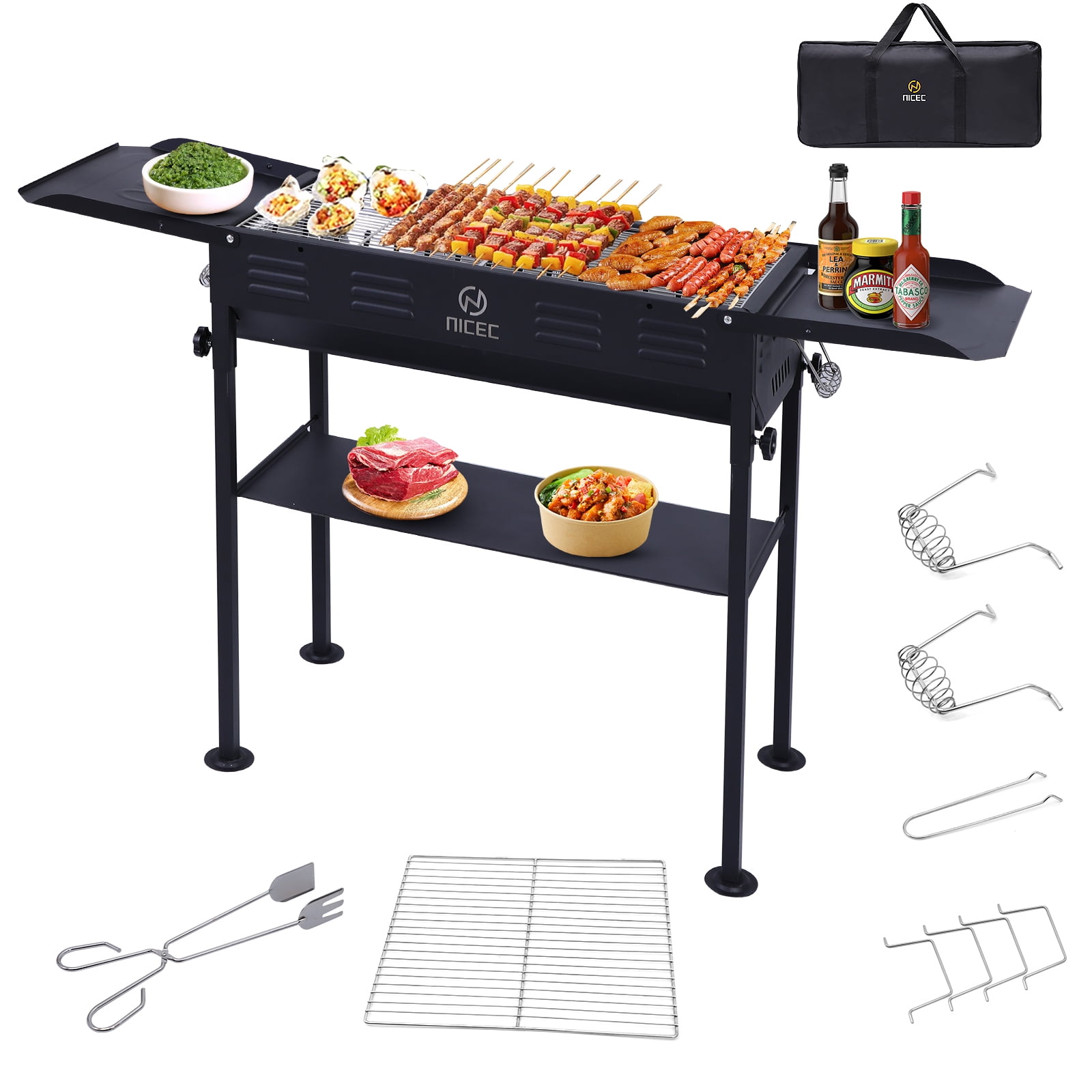 45.4'' Black Stainless Steel Portable Charcoal Grill