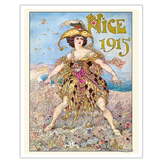 Nice Carnival 1915 - Vintage Carnival Poster by Gustav-Adolf Mossa c.1914 - Fine Art Matte Paper Print (Unframed) 16x20in