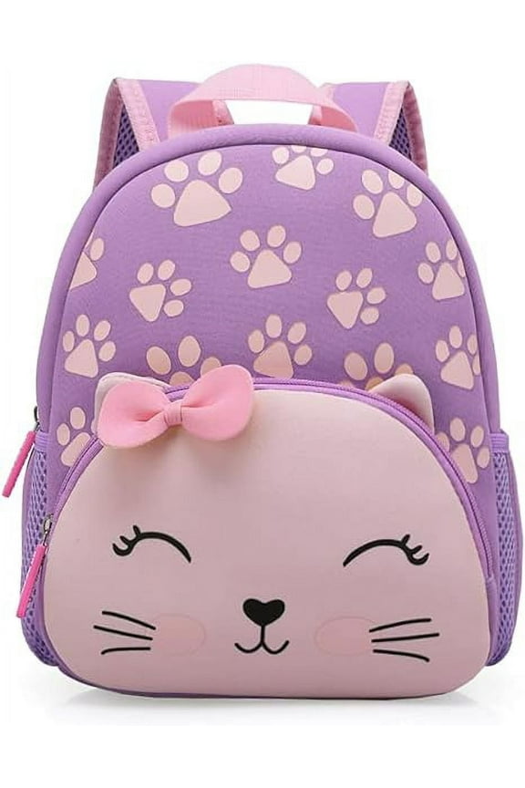Cute Toddler Backpack Baby Girls Preschool Daycare Backpack Bookbag Schoolbag Gifts for Kids Little Girls(PurpleCat)