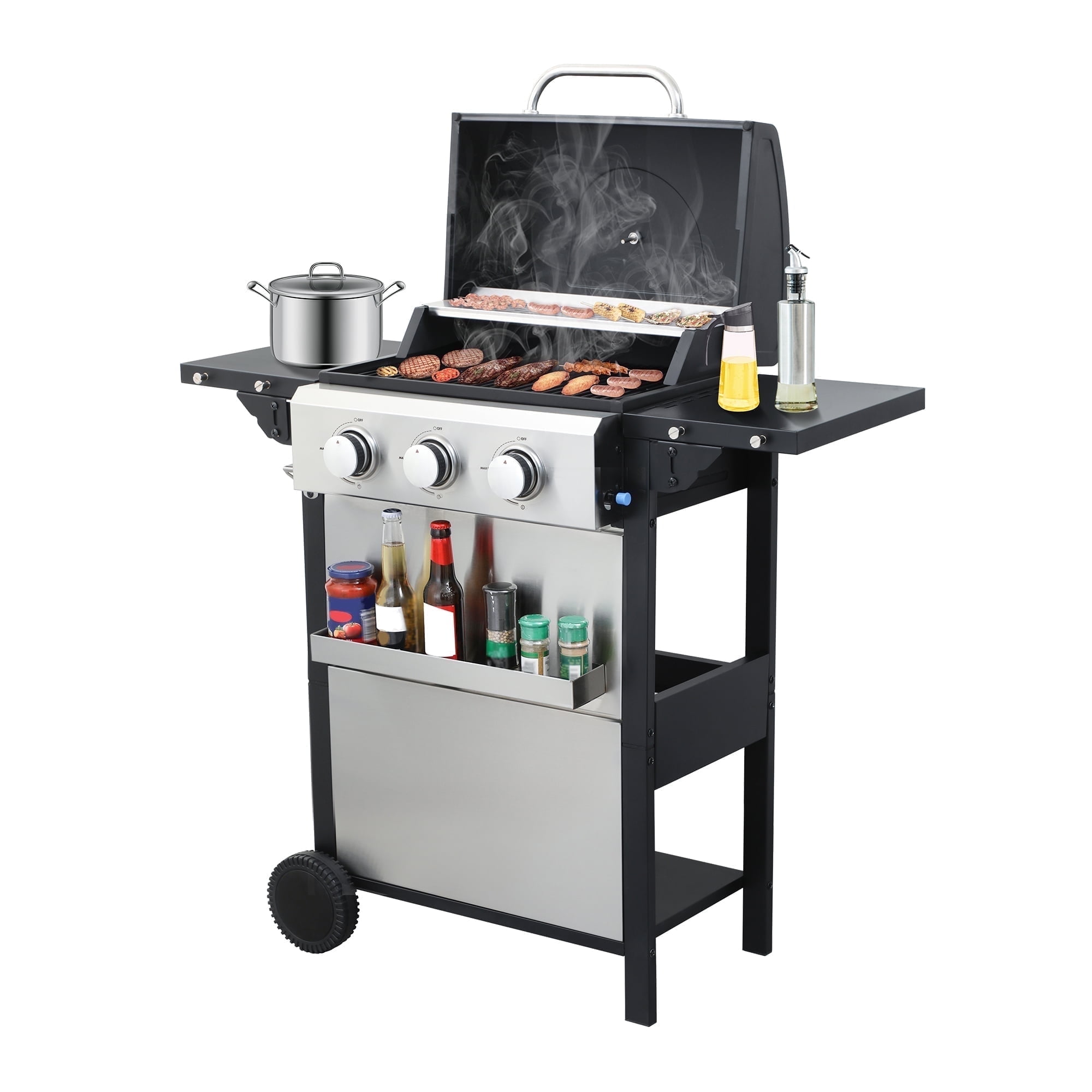 バーベキュー・調理用品 Black LabelFlatBurnerFullBlackverGS-450R Ziggy USZG1GK 1-Burner Black Propane Kettle Gas Grill